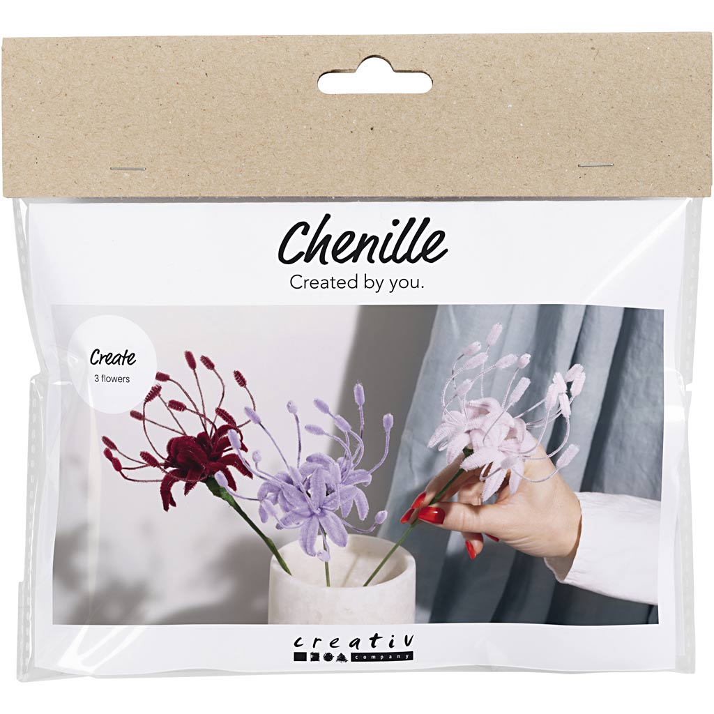 Mini Craft Kit Piip Cleaner Flower, Spider lily, pehme roosa, hele lilla, tumepunane, 1 pakk