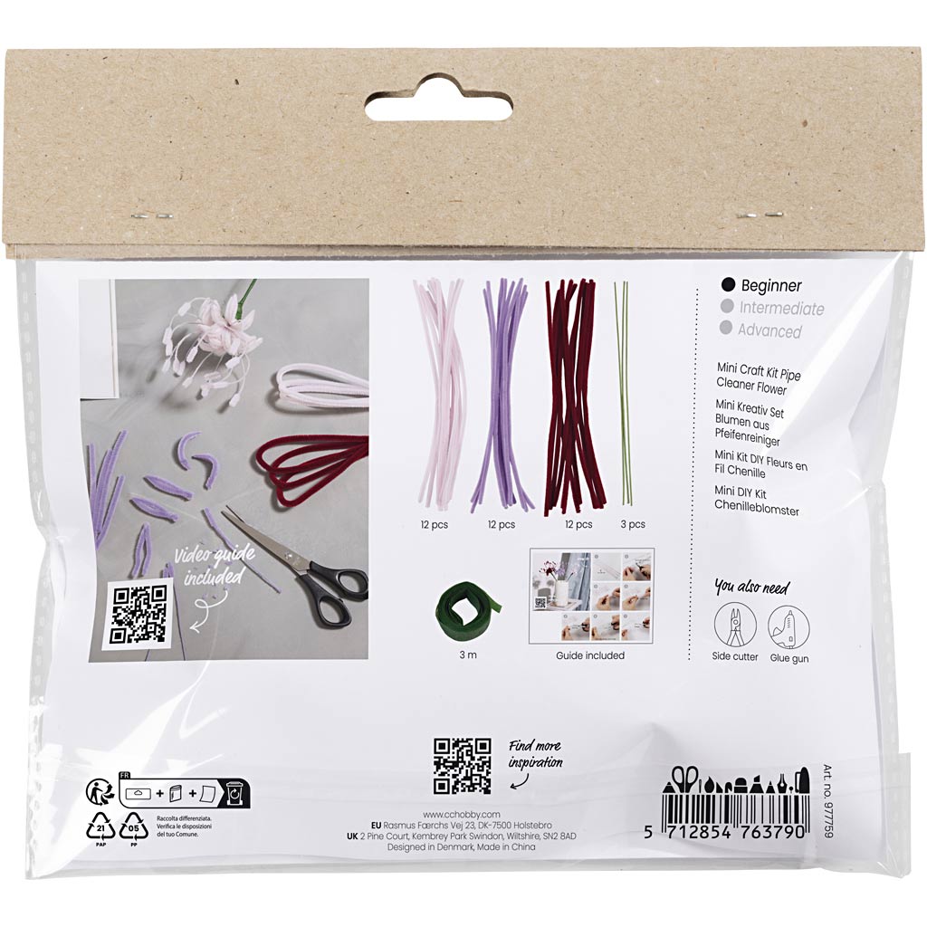 Mini Craft Kit Piip Cleaner Flower, Spider lily, pehme roosa, hele lilla, tumepunane, 1 pakk - Image 2