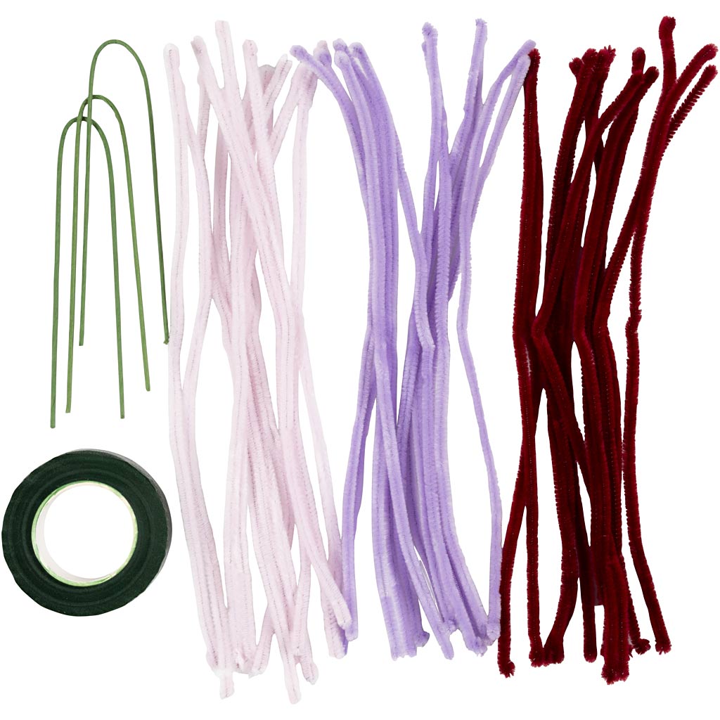 Mini Craft Kit Piip Cleaner Flower, Spider lily, pehme roosa, hele lilla, tumepunane, 1 pakk - Image 3