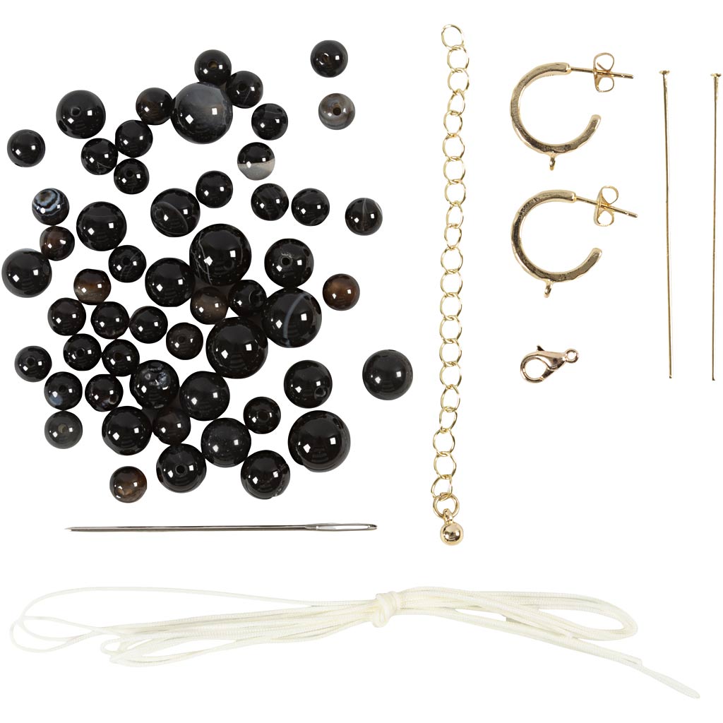 Mini Craft Kit Ehted, kaelakee ja kõrvarõngad, must, valge, 1 pakk - Image 4