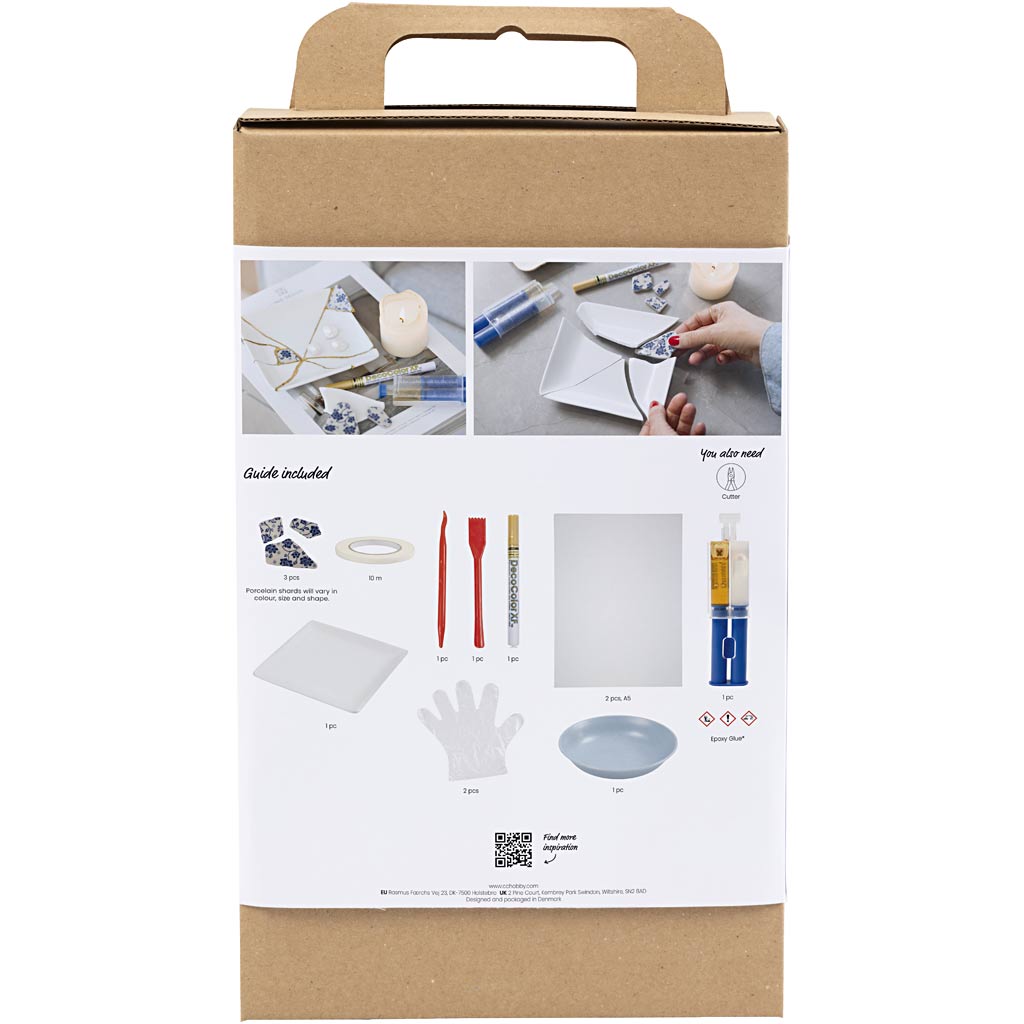 Craft Kit Kintsugi, taldrik, sinine, kuldne, valge, 1 pakk - Image 2