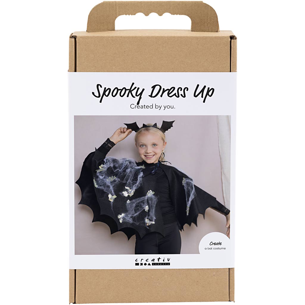 Craft Kit Spooky kostüüm, nahkhiirte kepp ja peapael, must, must glitter, 1 pakk