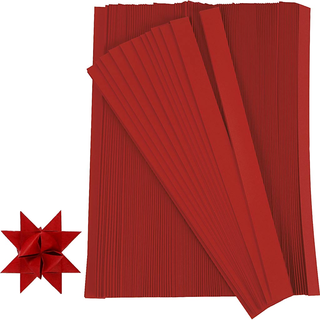 Paberist tähtede ribad, pikkus: 45 cm, läbimõõt: 4,5 cm, laius: 10 mm, punased, 100 tk/pakk