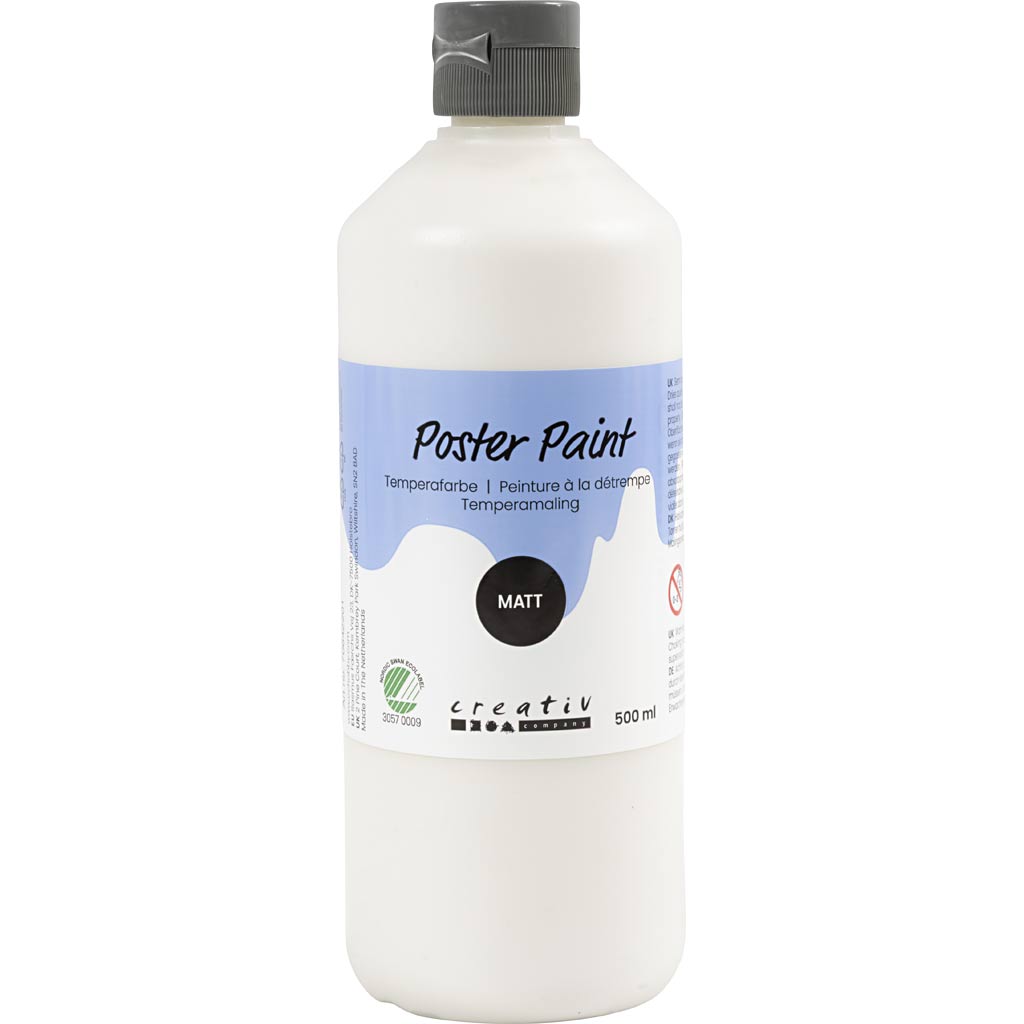 Plakatvärv, matt, poolläbipaistev, valge, 500 ml / 1 pudel