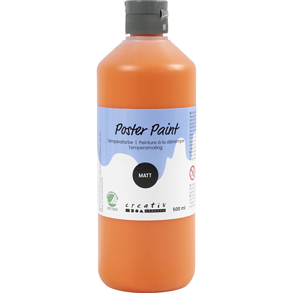 Plakatvärv, matt, poolläbipaistev, oranž, 500 ml / 1 pudel