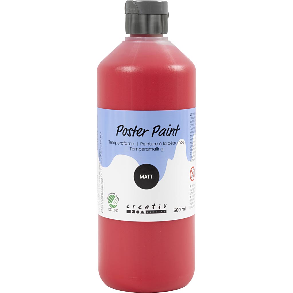 Plakatvärv, matt, poolläbipaistev, punane, 500 ml / 1 pudel