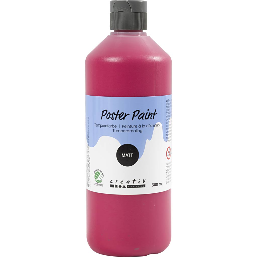 Plakatvärv, matt, poolläbipaistev, põhivärv punane, 500 ml / 1 pudel