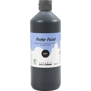 Plakatvärv, matt, poolläbipaistev, must, 500 ml / 1 pudel