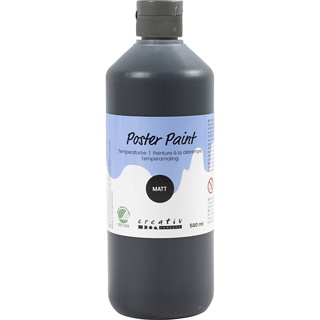 Plakatvärv, matt, poolläbipaistev, must, 500 ml / 1 pudel