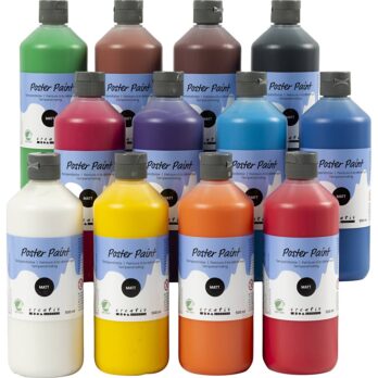 Plakatvärv, matt, poolläbipaistev, erinevad värvid, 12 x 500 ml / 1 pakk